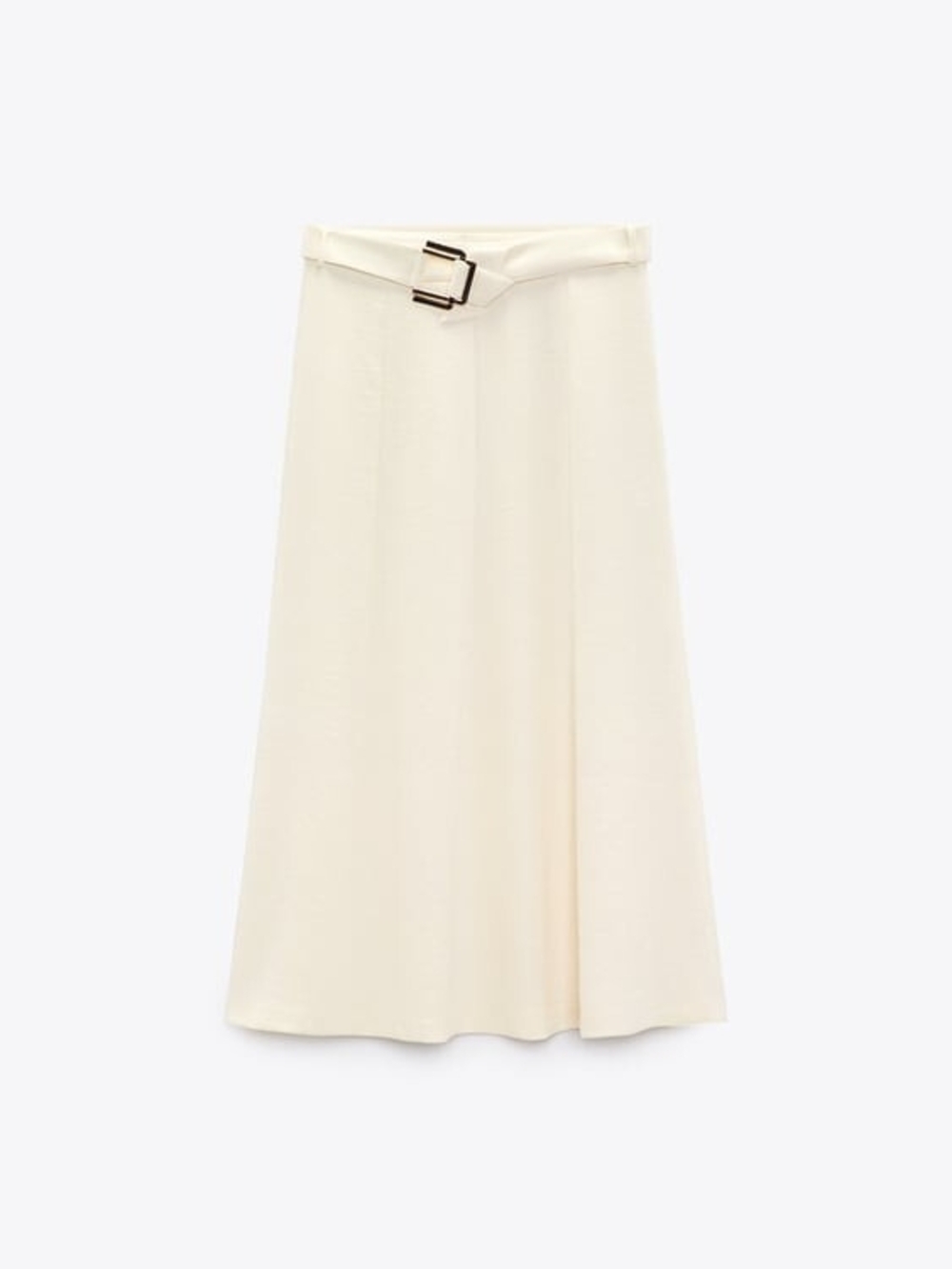 Cream A-Line Midi Skirt with Buckle Belt